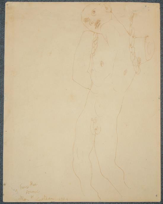 Jean Cocteau (1889-1963) Truncated male nude, 10.5 x 8.25in., unframed